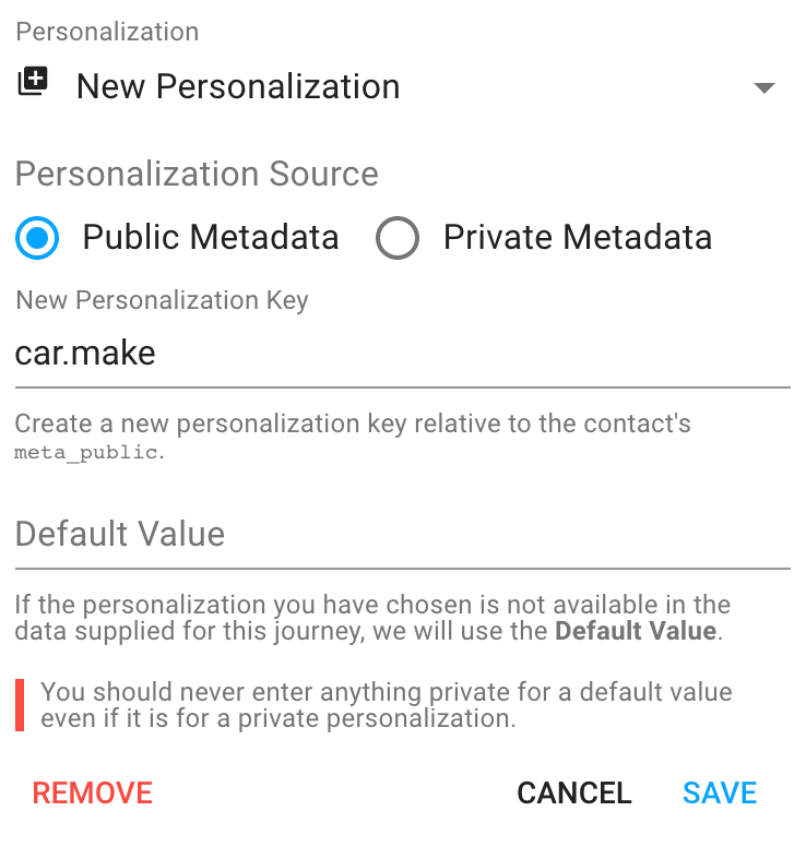 Flattened meta data in personalizations