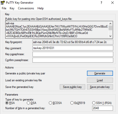 PuTTYgen key generated